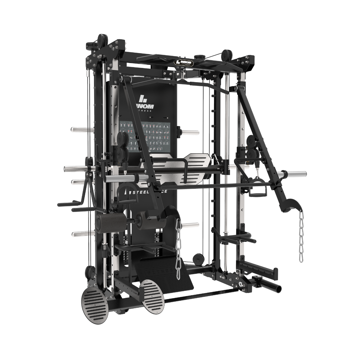 Multigimnasio B12-V2 Brazos Moviles, Doble Polea (100 Kg x2), Power Rack, Press de Piernas, Multipower, Remo y accesorios